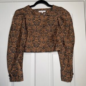 Cropped Long Sleeve Jacquard Top in Rust Sienna and Black